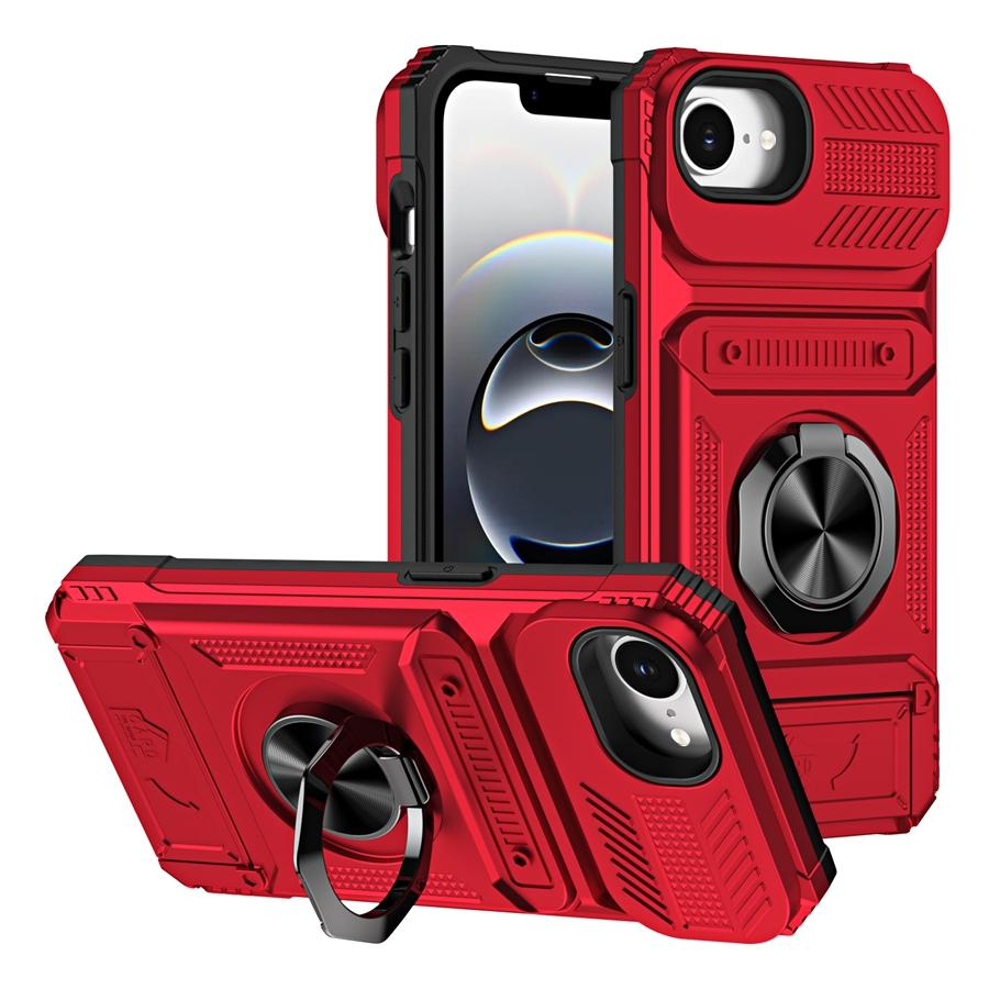 

Ультрапрочный бронированный чехол для телефона с 2 слотами для карт и магнитной металлической подставкой-кольцом для iPhone Samsung, противоударный, прочный гибридный чехол, совместимый с автомобильным креплением iPhone 7 Plus/8 Plus красный