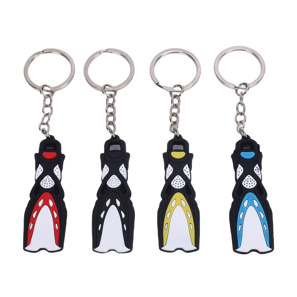 4pcs Silicone Dive Fin Keychains Decorative Scuba Diving Flippers Keyrings Diving Keepsake Present