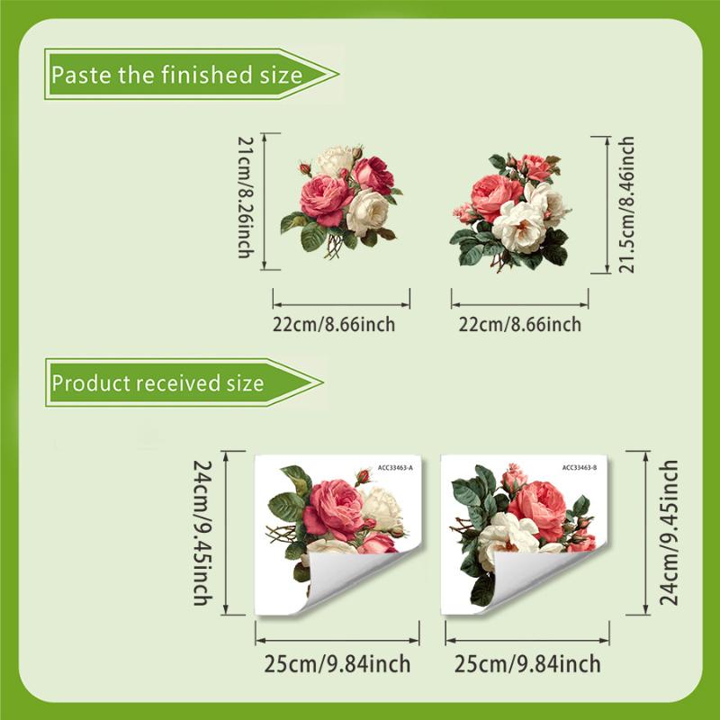 2Pcs Creative Rose Flower Waterproof Toilet Sticker Bathroom Wall Background Decal Home Decoration Self-adhesive Posters