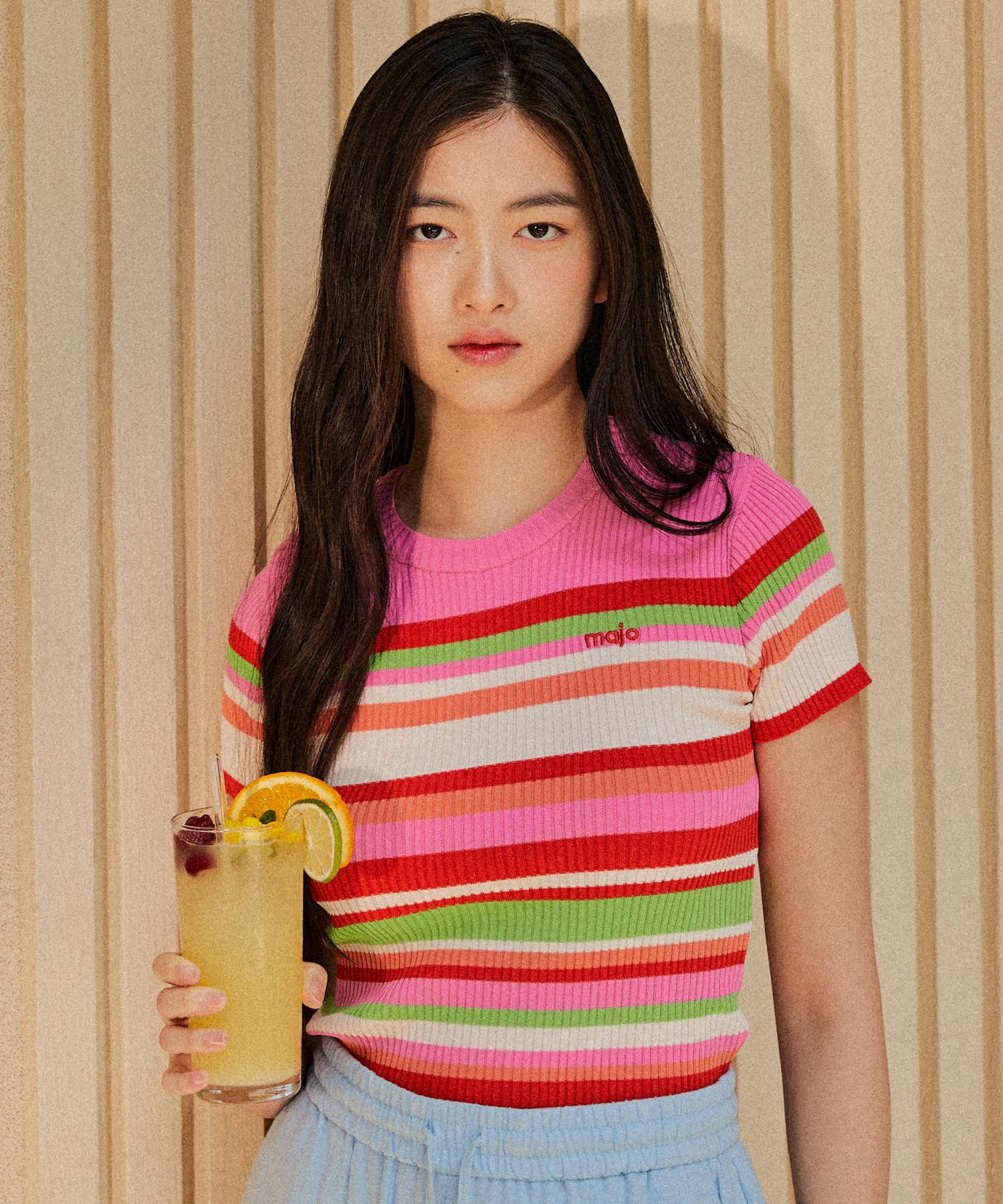 Majo Factory Aloha Stripe Knit [Pink] Free