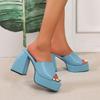 Módní dámské boty Křížové otevřené špičky Dámské pantofle na silné podrážce Nazouvací Čtvercový podpatek Sandály na vysokém podpatku