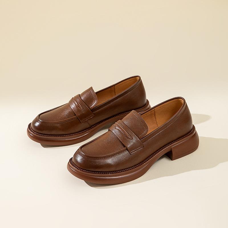 Binchi Lighting Appliances Lente Nieuwe Leren Britse Stijl Kleine Leren Schoenen Damesschoenen Alles-passende Loafers Zwarte Platte Schoenen 40 bruin