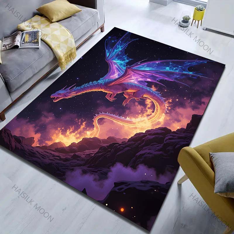 1PC Purple Dragon Flying Over Flames Carpet for Living Room Bedroom Sofa Home Decor Rus Non-slip Floor Mat Luxury Gift
