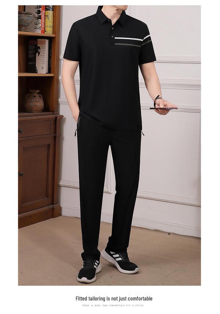 Dad's Summer Ice Silk Quick-Dry Sportswear Set - Men's Short Sleeve Father's Day Outfit