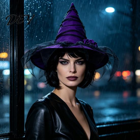 Fashionable Gothic Theme Party Props Halloween Witch Hat for Women, Mesh Rose Flower Soft Skin Friendly Headgear Wizard Costume, Cosplay Breathable