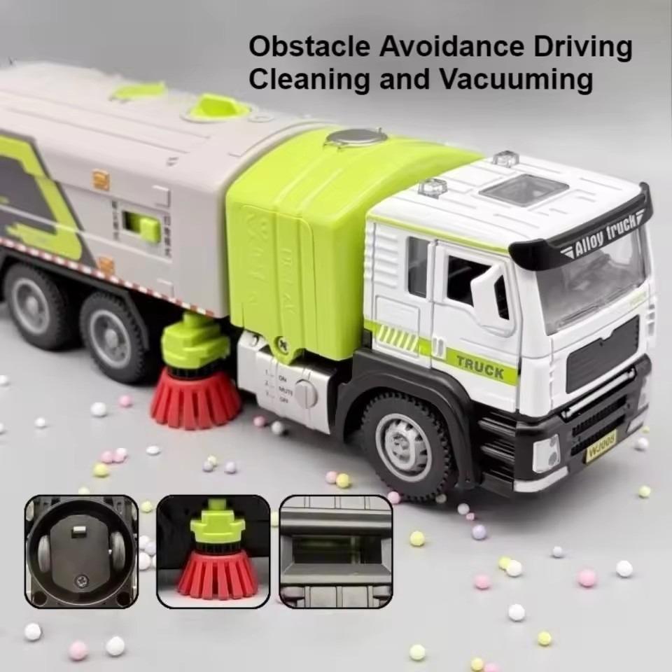 1:50 Electric Vacuum Cleaner Sweeper Garbage Truck Model Toy Alloy Diecast Light Sound Engineering Vehicle Gifts for Children