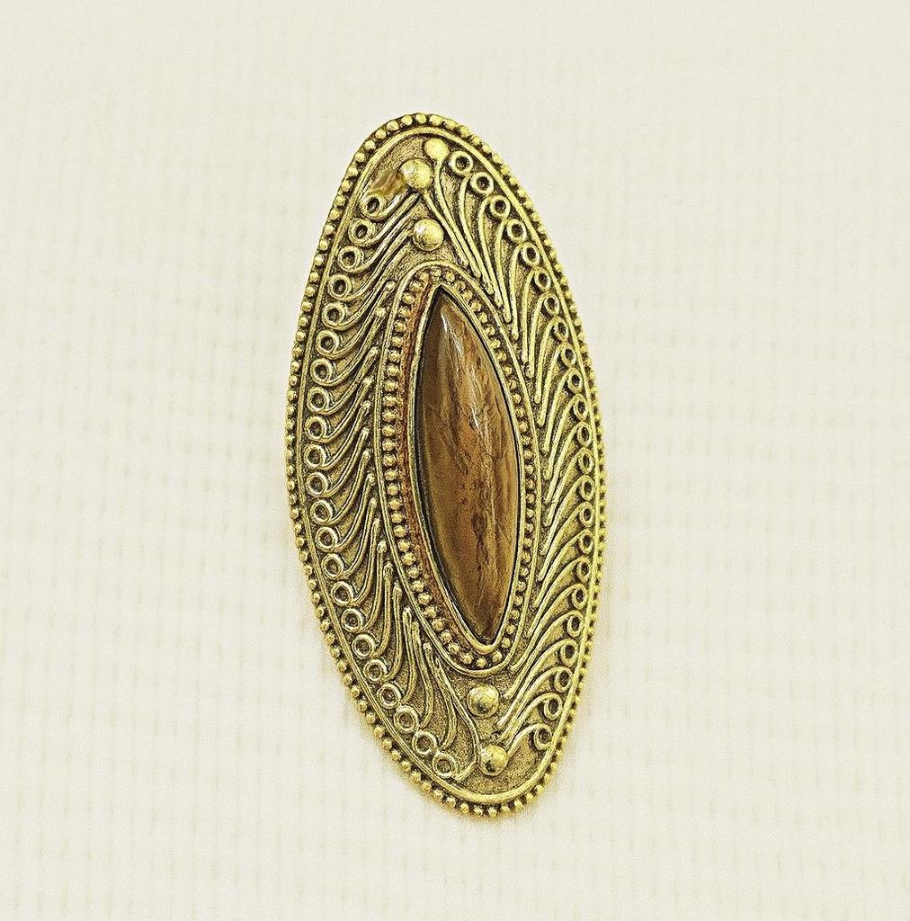 Tiger's Eye Marquise Cut Pure Brass Ring, Adjustable Cocktail Ring, Handmade Jewelry, Ornate Design Ring