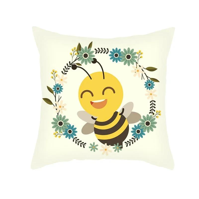 Office Living Room Home Pillowcase Car Ornaments Cartoon Bee Print Pillowcase