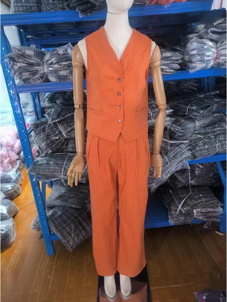 2024 Europejska i Amerykańska Moda Damska Bezrękawnik i Spodnie Casual z Niskim Stanem Zestaw na Wiosnę/Lato