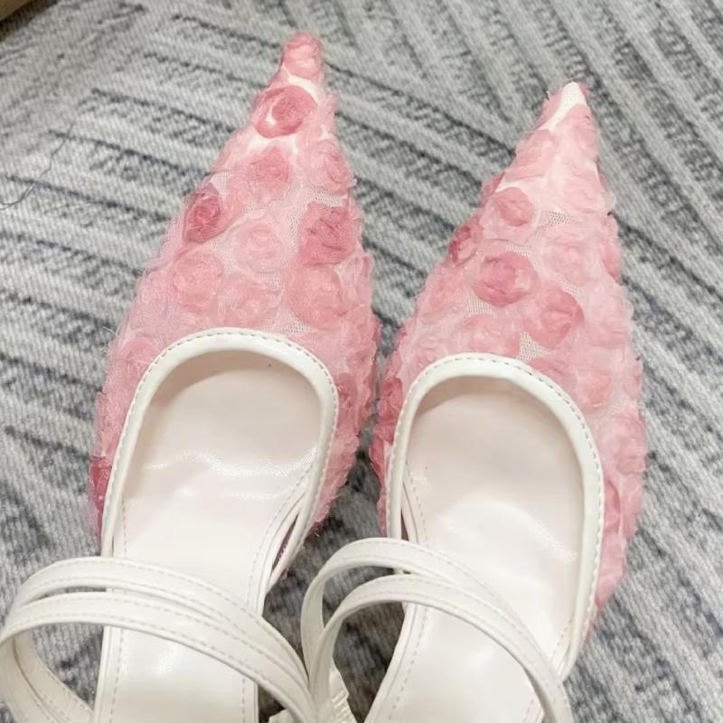 Flower Design Brand High Heel Pumps Women Sexy Pointed Toe Mesh Breathable Slippers Elegant Party Backless Dress Shoe Mule Shoes