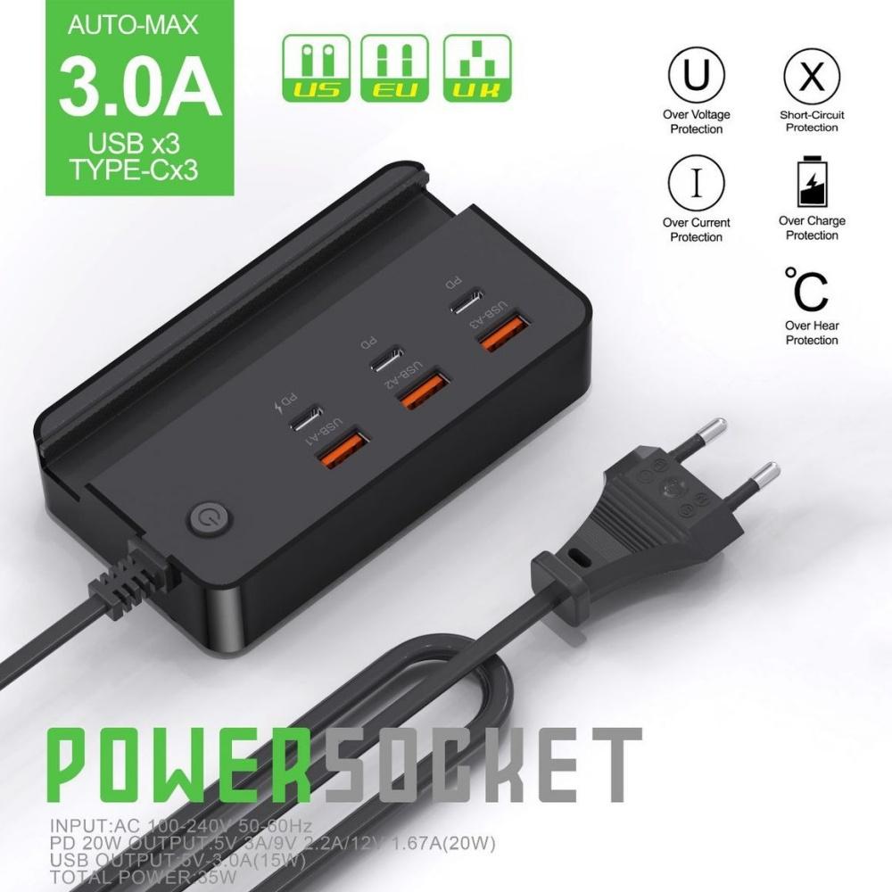 

35 Вт многопортовое зарядное устройство USB C, быстрая зарядка, быстрое высокоскоростное зарядное устройство, USB-концентратор, адаптер для мобильного телефона, вилка EU, US, UK, зарядное устройство USB Type C Black EU