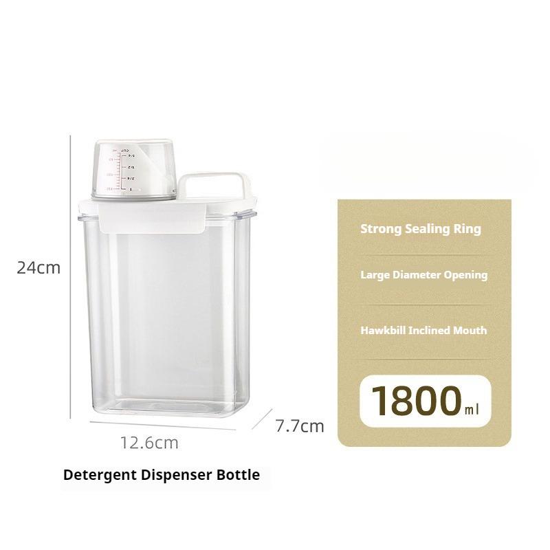 Transparente Aufbewahrungsbox für Waschpulver, Waschmittel, Alltagsgegenstände und Haushaltsvorratsglas mit Messbecher