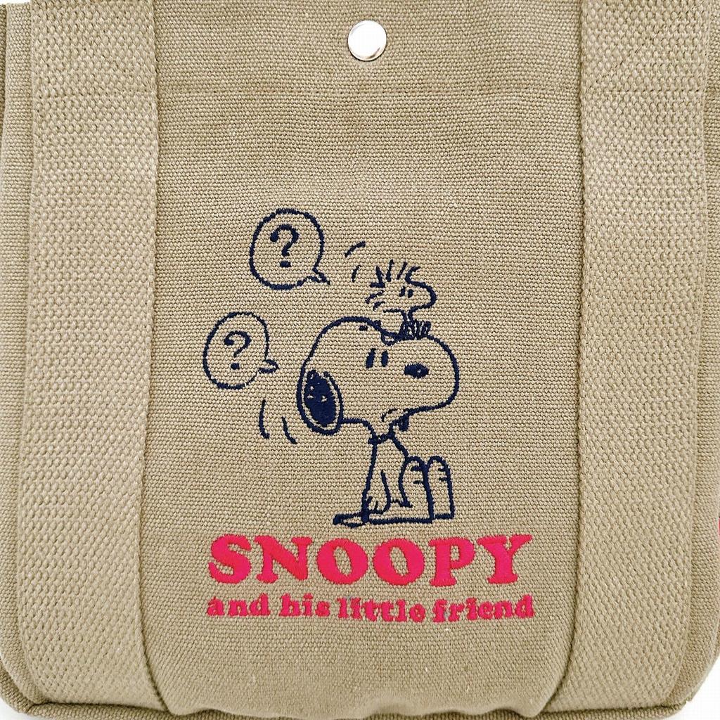 Tote 8442 [Rootote] Women's Bag, Snoopy, Small, Self-Standing, Embroidered, IP.Deli.Peanuts-0J (02 Khaki)
