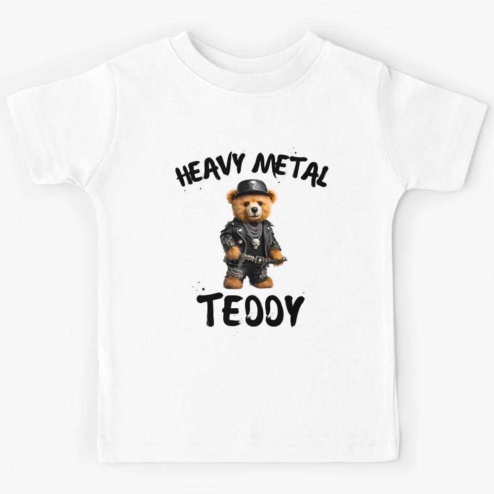 Heavy Metal Teddy Bear in Leather - Metalhead Fun Kids T-Shirt 100