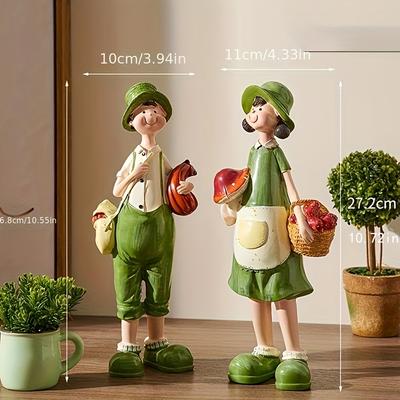 2 Adet Set Fransız Esintili El Boyaması Sevimli Çift Figürinler - Oturma Odası, TV Ünitesi Dekorasyonu ve Düğün Hediyeleri için Mükemmel