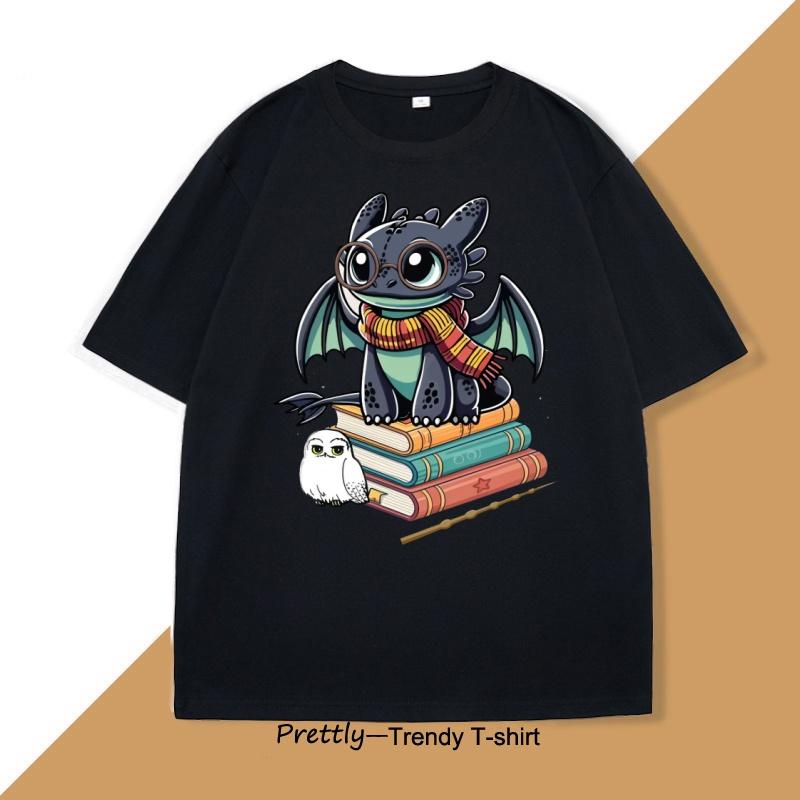 Funny Dragon Graphic Tee Shirt Men Women Vintage Printed Mens Clothes Fun Cotton Short Sleeve Round Neck Tshirt Loose Tees