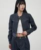 Arrayed [Non-Fade] Vertical Biker Crop Denim Jacket [Indigo]