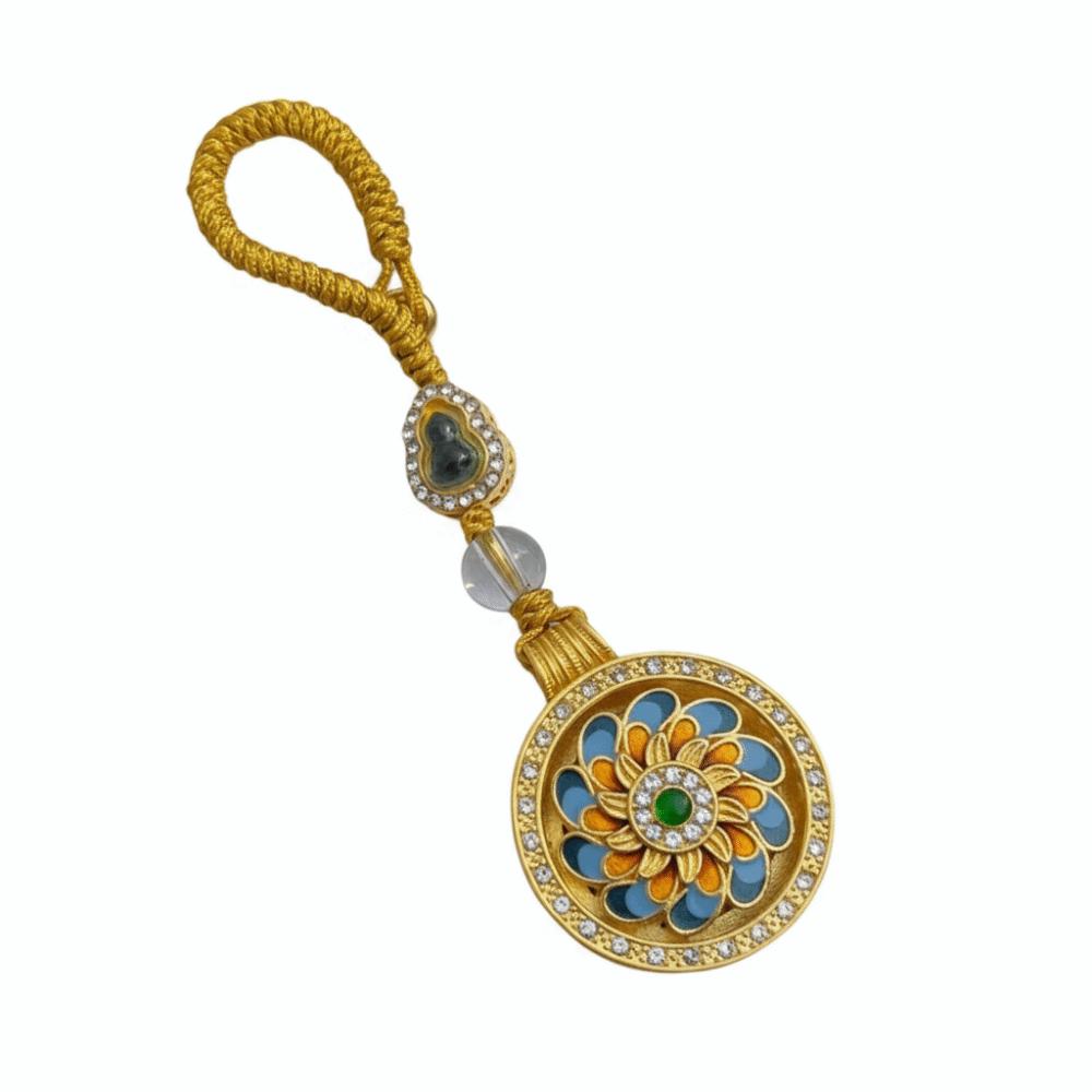 

Rotatable New Year Pendant Sand Gold Zodiac Key Ring Rhinestone Sunflower Keychain Car Keychain Style C