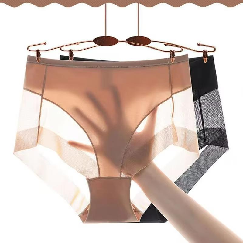 Women High Waist Briefs Seamless Panties Transparent High Elastic Tummy Control Shapewear Ice Silk Butt LifterSexy Lingerie