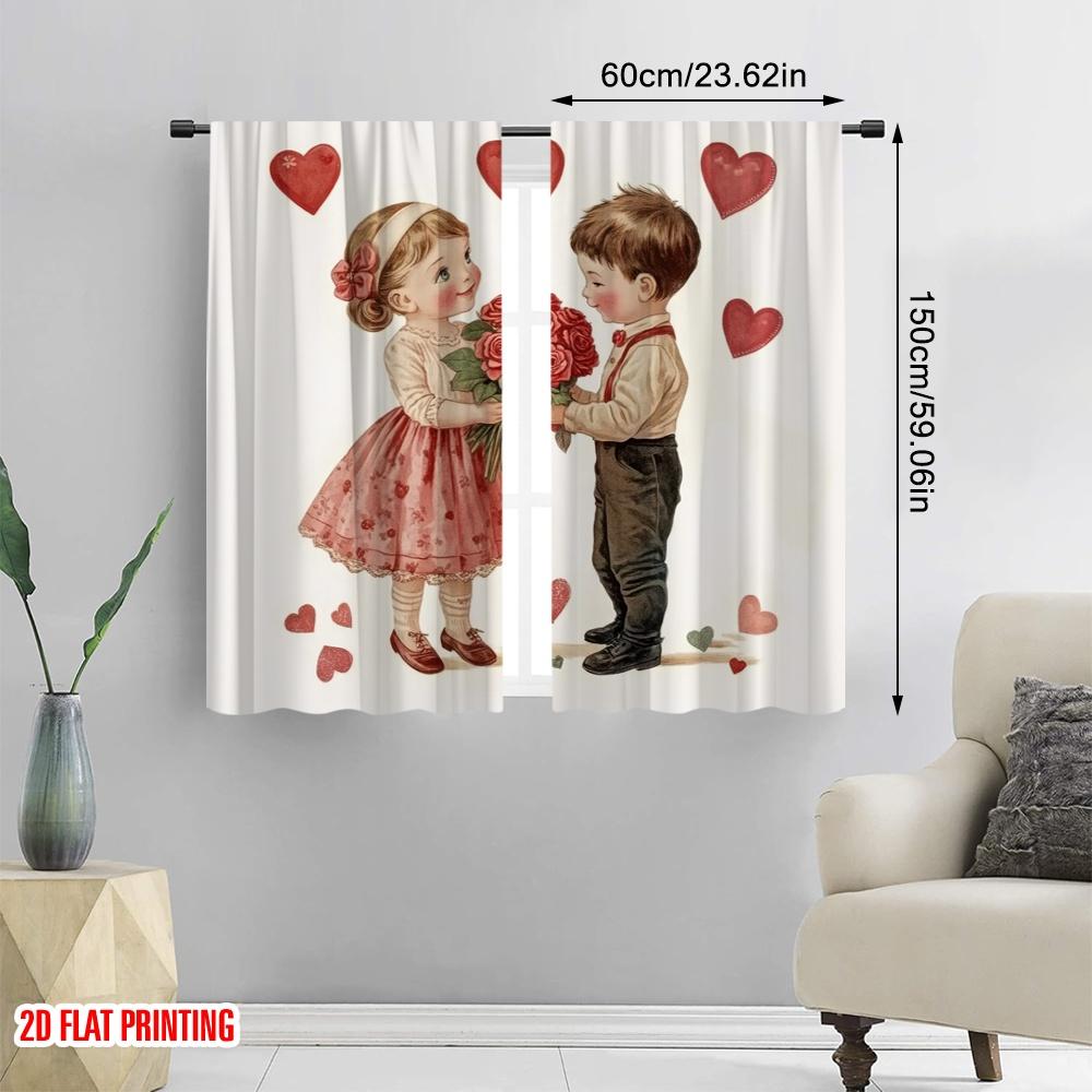 2 Stück, 2D-Flachdruck Minimalistische Vorhänge Vintage Valentinstag Polyestergewebe (ohne Stange) Heimdeko Perfekt für Schlafzimmer,