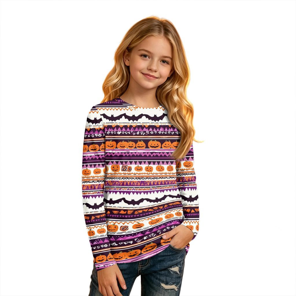 Kids' Halloween Printed Long Sleeve Round Neck T-Shirt