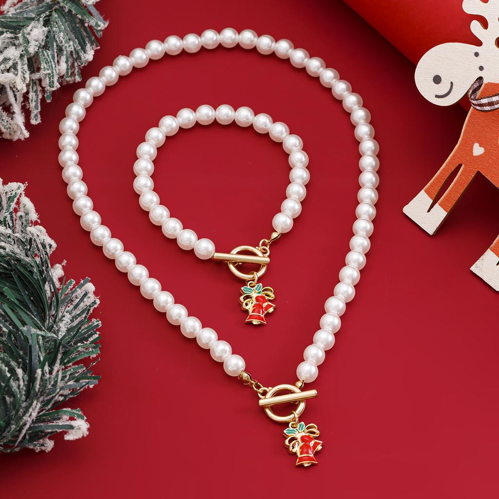 Jewelry personalized fashion OT buckle ins style necklace, snowflake Christmas tree geometric imitation pearl necklace for women