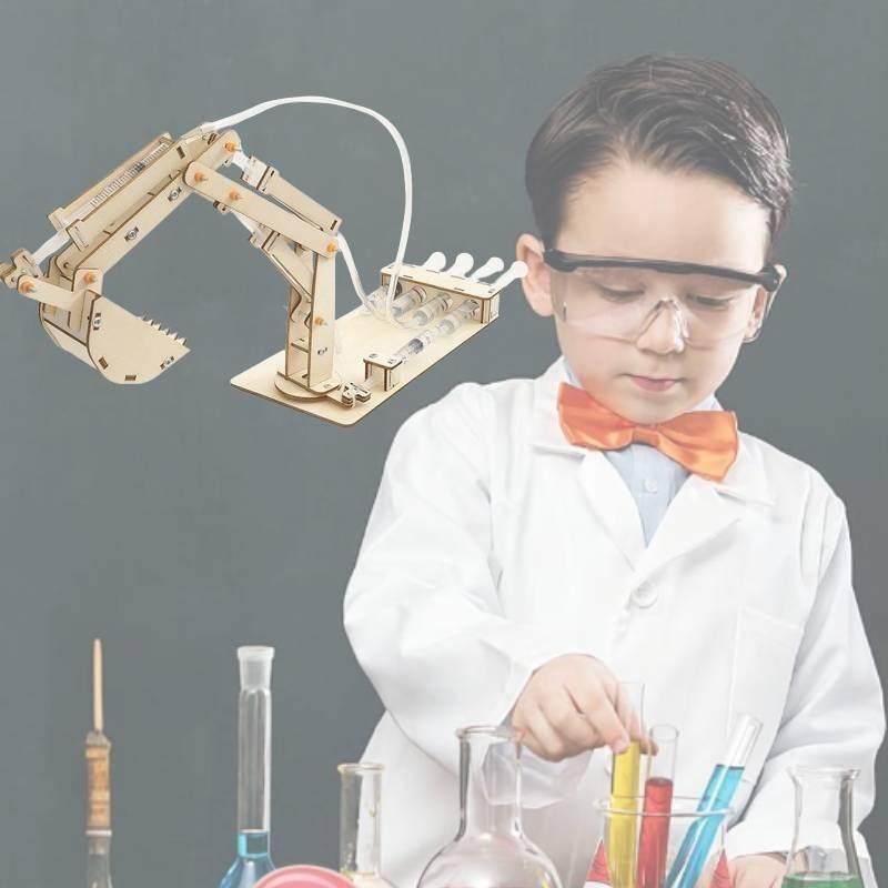 Dětský vzdělávací dřevěný stavebnicový model bagru pro STEM DIY projekty Ruční výroba