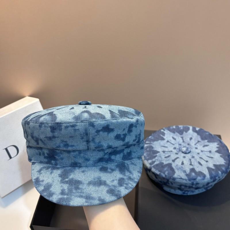 High-Quality Tie-Dye Denim Cap Women Fashionable Small Face-Flattering Beret Light Luxury Style