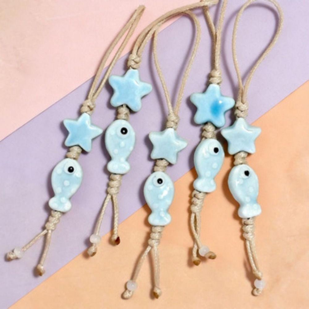 Pastel Colors Star Flower Phone Charm Ceramic Beaded Phone Lanyard Mobile Phone Strap  Women Girls