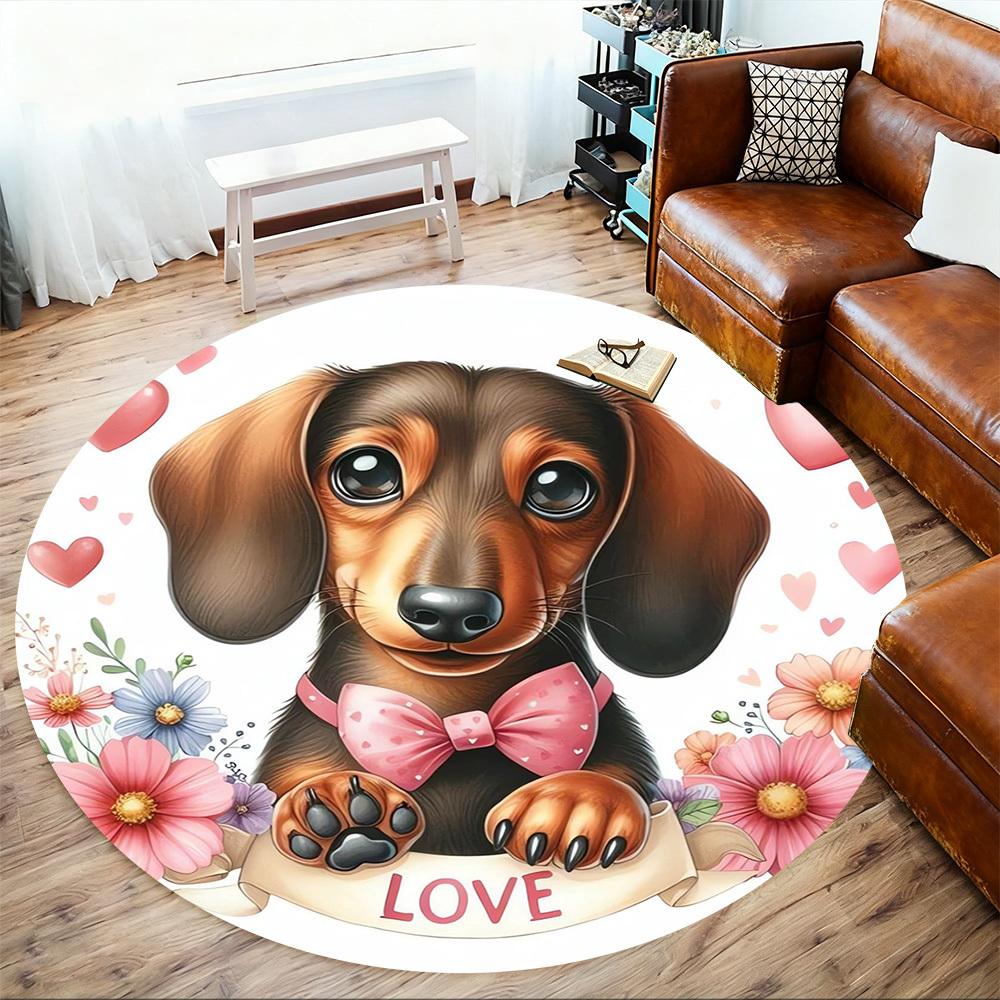 1pc Dachshund Love Pattern Office Round Rugs, Under Chair Round Rugs for Living Room, Bedroom, Bathroom Decoration Carpet 091863