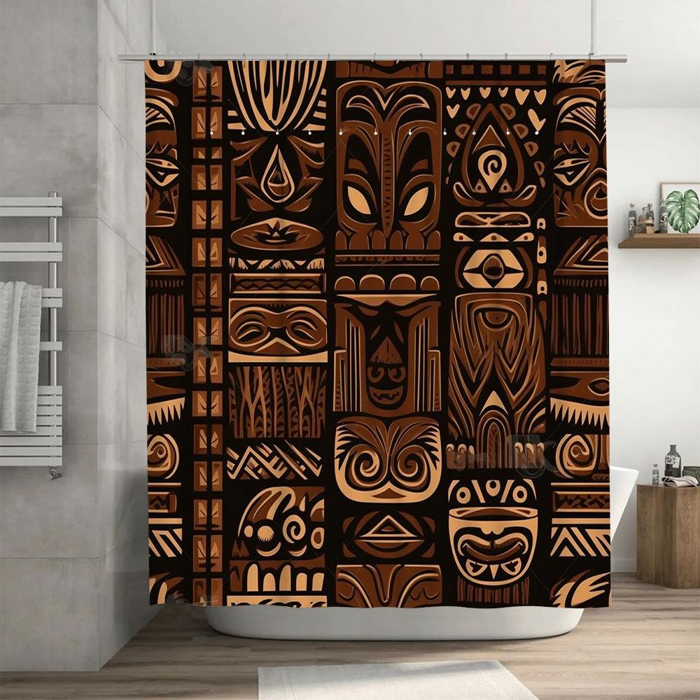 Exotic Style Tribal Bath Shower Curtain Decorative Waterproof Fabric Home Decor Bathroom Hanging Liner Brown, Black Gold Abstrac