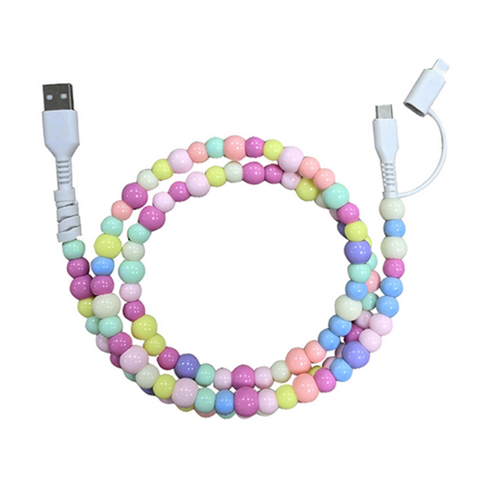 

Зарядный кабель для телефона 2 в 1 с бусинами USB-A на USB-C для быстрой зарядки телефона и синхронизации данных Защита от укусов питомцами Зарядные устройства для телефона Жемчуг