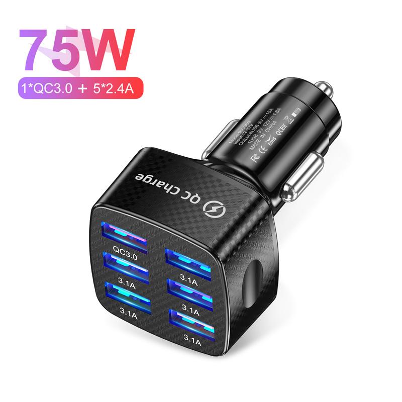 Billader Quick Charge 3.0 75w 15a 6 porter usb-lader til Iphone 13 12 Pro Samsung Xiaomi Huawei Mobiltelefonlader