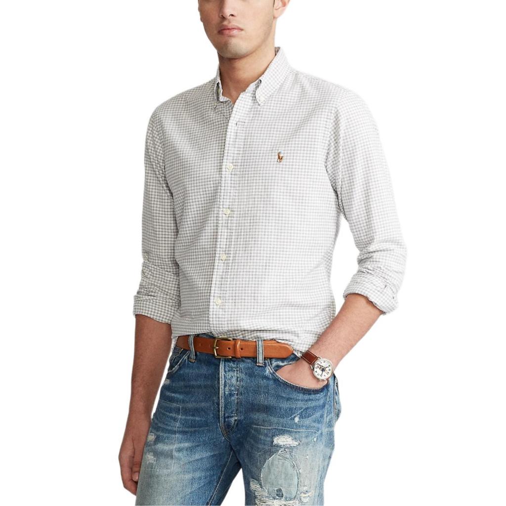 Polo Ralph Lauren Pony Embroidered Plaid Single-Breasted Long Sleeve Shirt Men Shirts Light-Gray 710823145-002