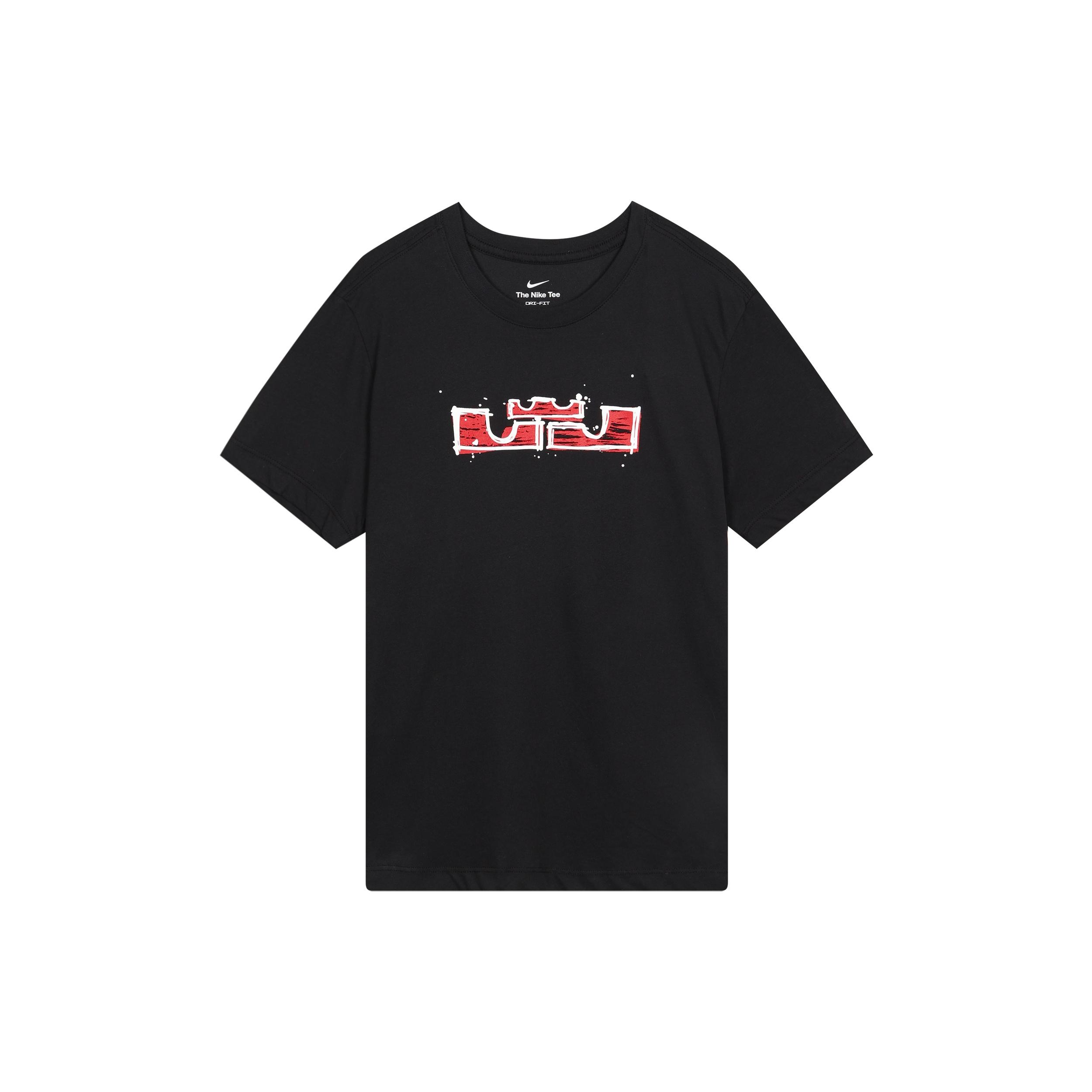 Men s Nike SS22 Dri-Fit Lebron Hand Painted Crown Lion Pattern Printing Basketball Sports Short Sleeve Black T-Shirt DR1292-010 S
