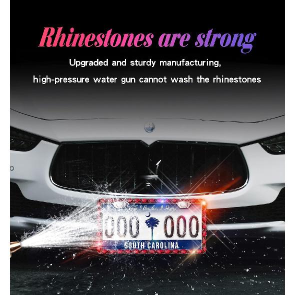 Red Bling License Plate Frame, Sparkly Stainless Steel License Plate Holder For Women, Set With 44 Gemstones, 400 14 Faceted Glass Diamond