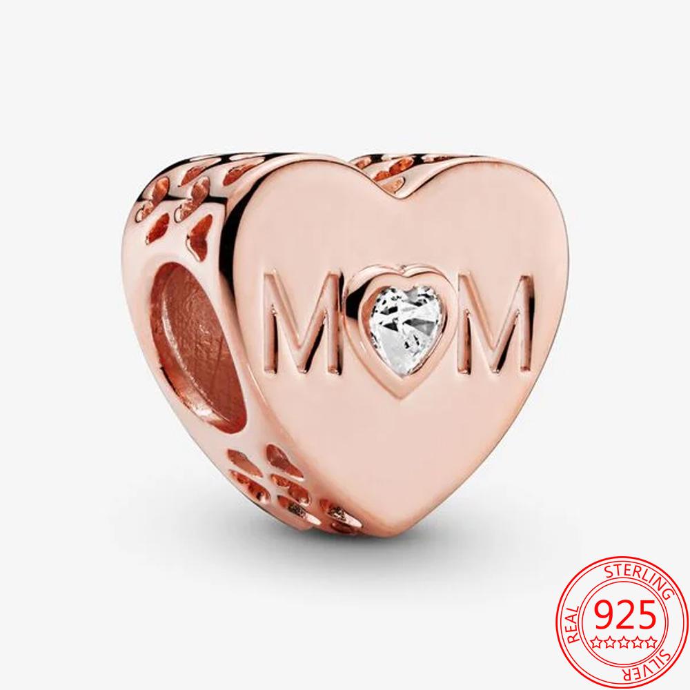 Classic 925 Silver Rose Gold Heart&Ball&Lucky Bead Charm Fit Bracelet DIY Jewelry