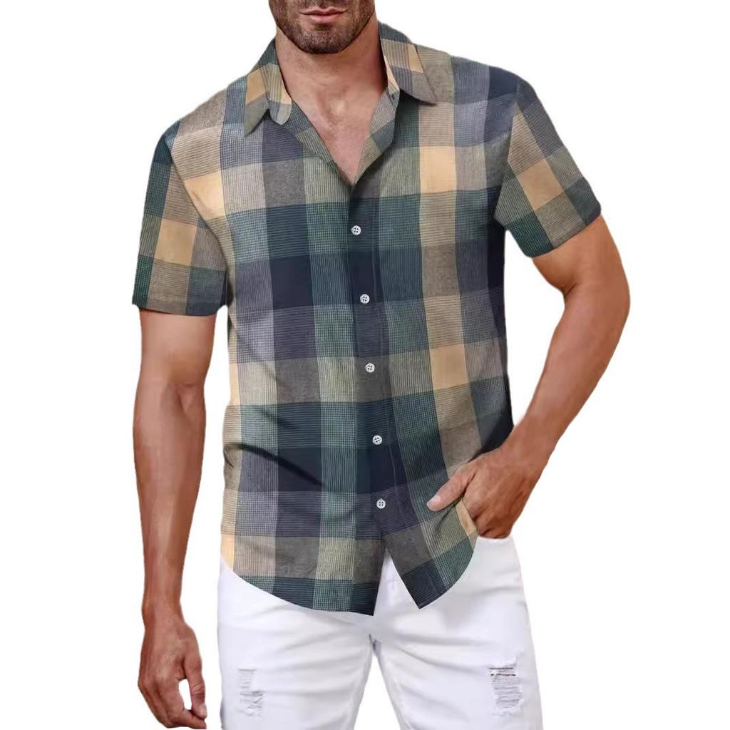 Men'S Casual Loose Fitting Short Sleeved Shirt Fashionable Lapel Shirt Top