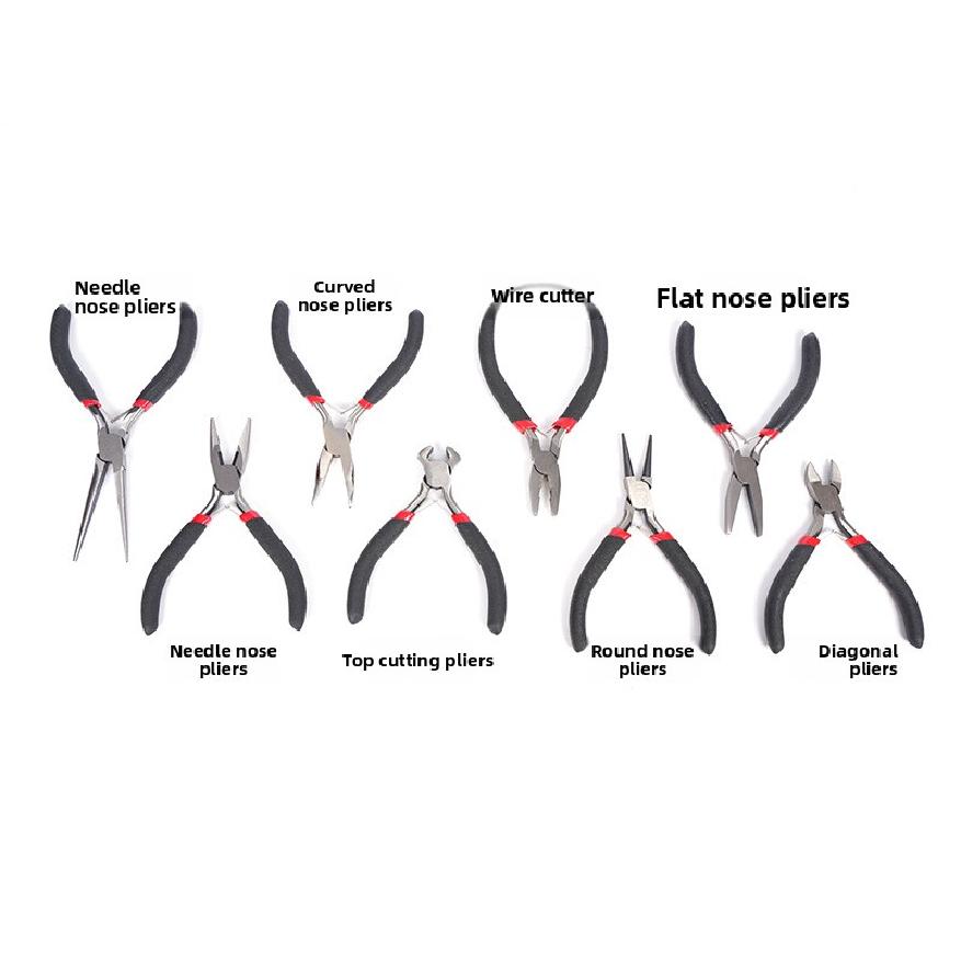 Jewelry pliers black and red 8-piece set pointed nose pliers 4.5-inch DIY handmade pliers multifunctional diagonal pliers mini p