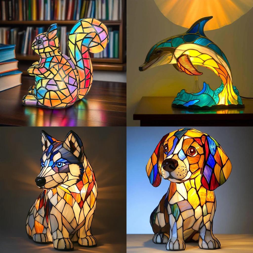 Panda Dolphin Creative Lion Leopard Dog Animal Resin Led Night Ornament Light