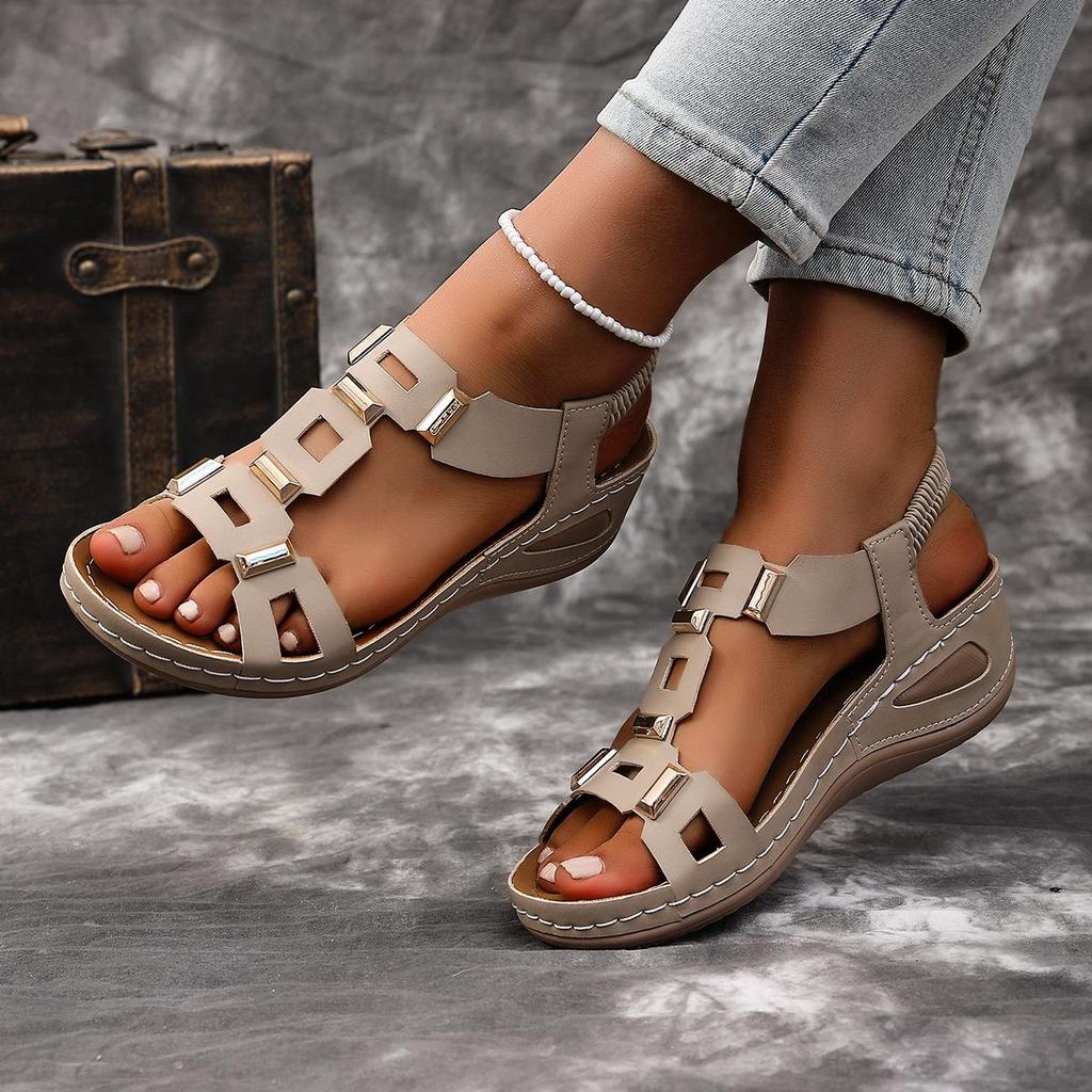 Fashionable Women'S Thick-Soled Open-Toe Sandals | Breathable Platform Heel with Ankle Straps, Slip-on Design, Elegant and Comfortable,for Casual Wear