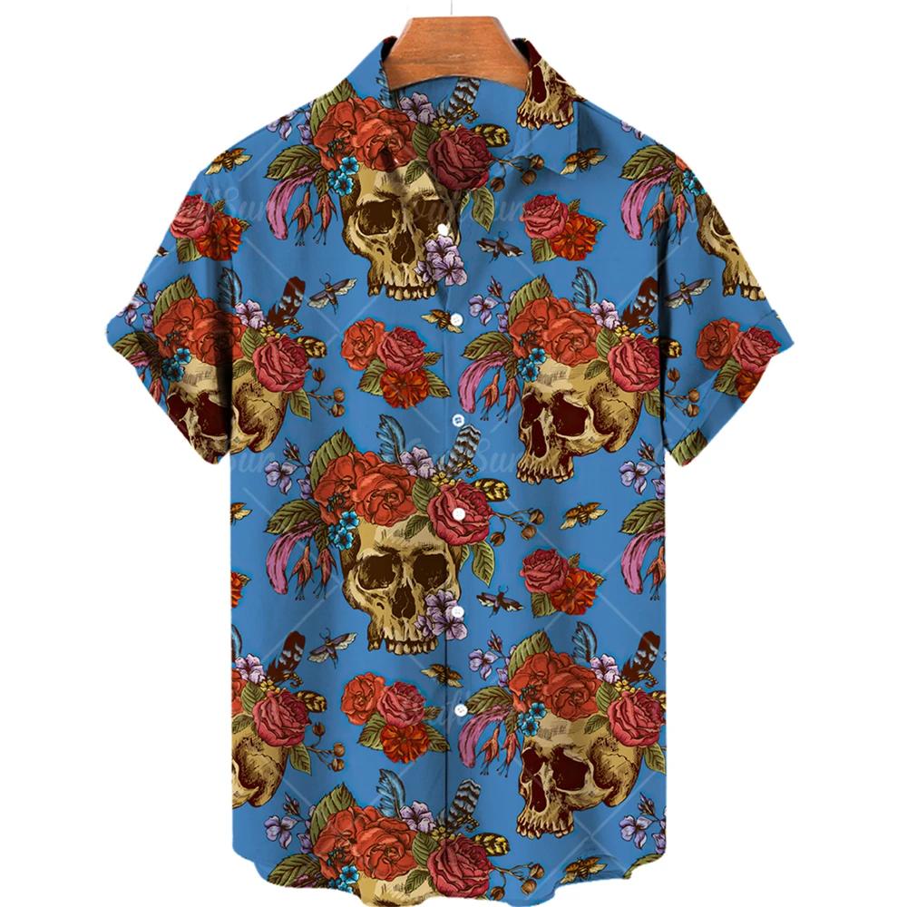 Hawaiian Beach Shirt Fashion Design Men's 3D Skull Print Shirt Retro Casual Street Clothing Men's Summer Unisex Short