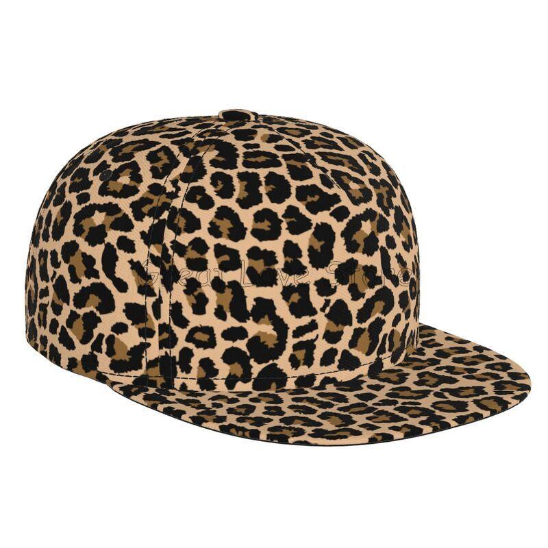 Leopard Print Baseball Cap Men Women Adjustable 3D Printed Snapback Flat Bill Hip Hop Hat Flat Brimmed Hat