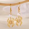 Zircon Pearl Spider Earrings For Women Gold Color Stainless Steel Spider Dangle Drops Trendy Minimalist Jewelry Gift