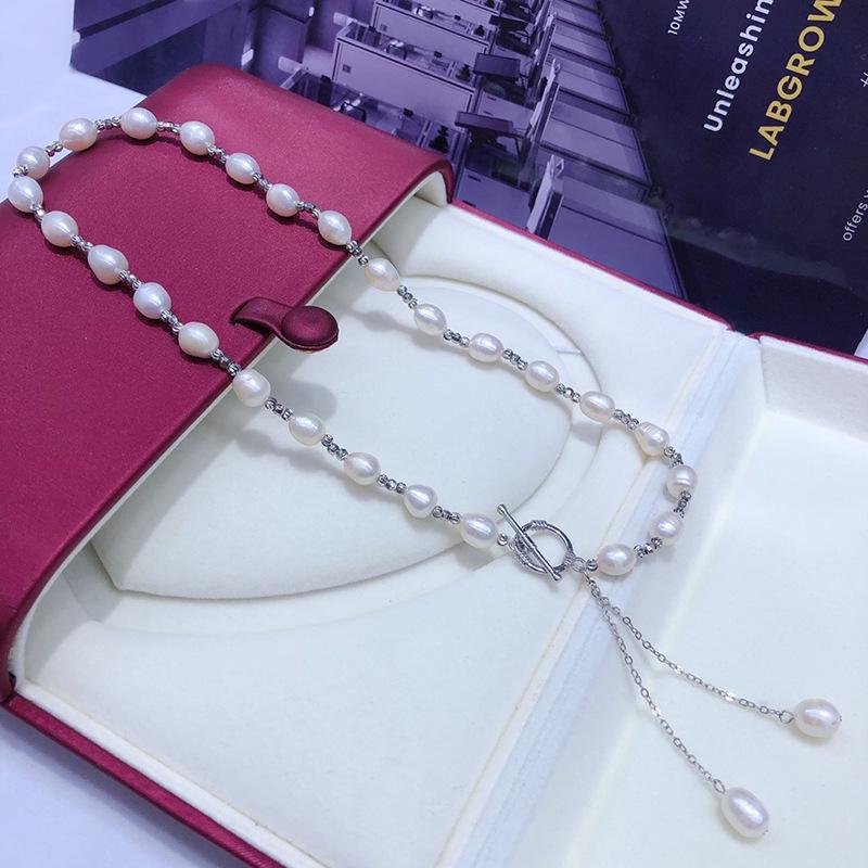 Versatile Freshwater Pearl Tassel Necklace with OT Buckle - Elegant Collarbone Chain
