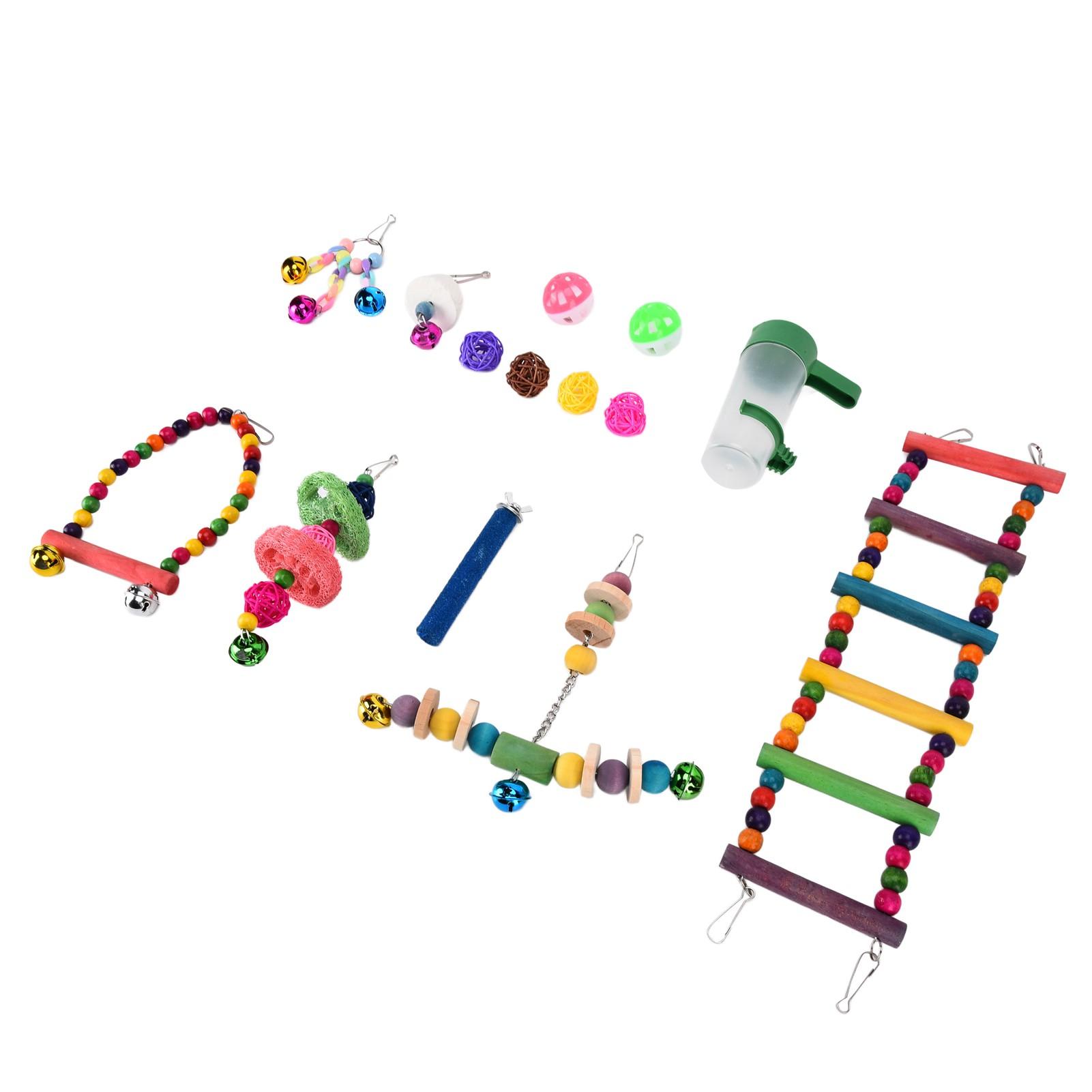 

14Pcs Bird Toys Set Cage Swing Toys Chewing Training Toys with Ladder for Pet Parrots
