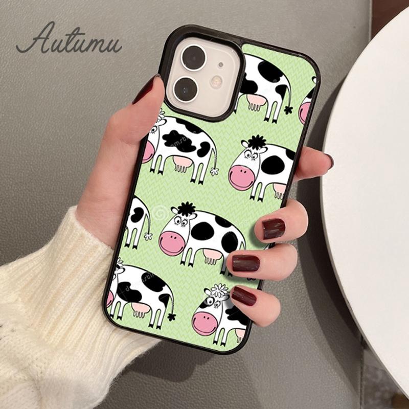 Animal Cute Cartoon Cow Phone Case for iPhone 11 12 13 14 Pro Max Mini X XR XS SE 2020 6S 7 8 Plus Samsung Galaxy S21 S22 Cover