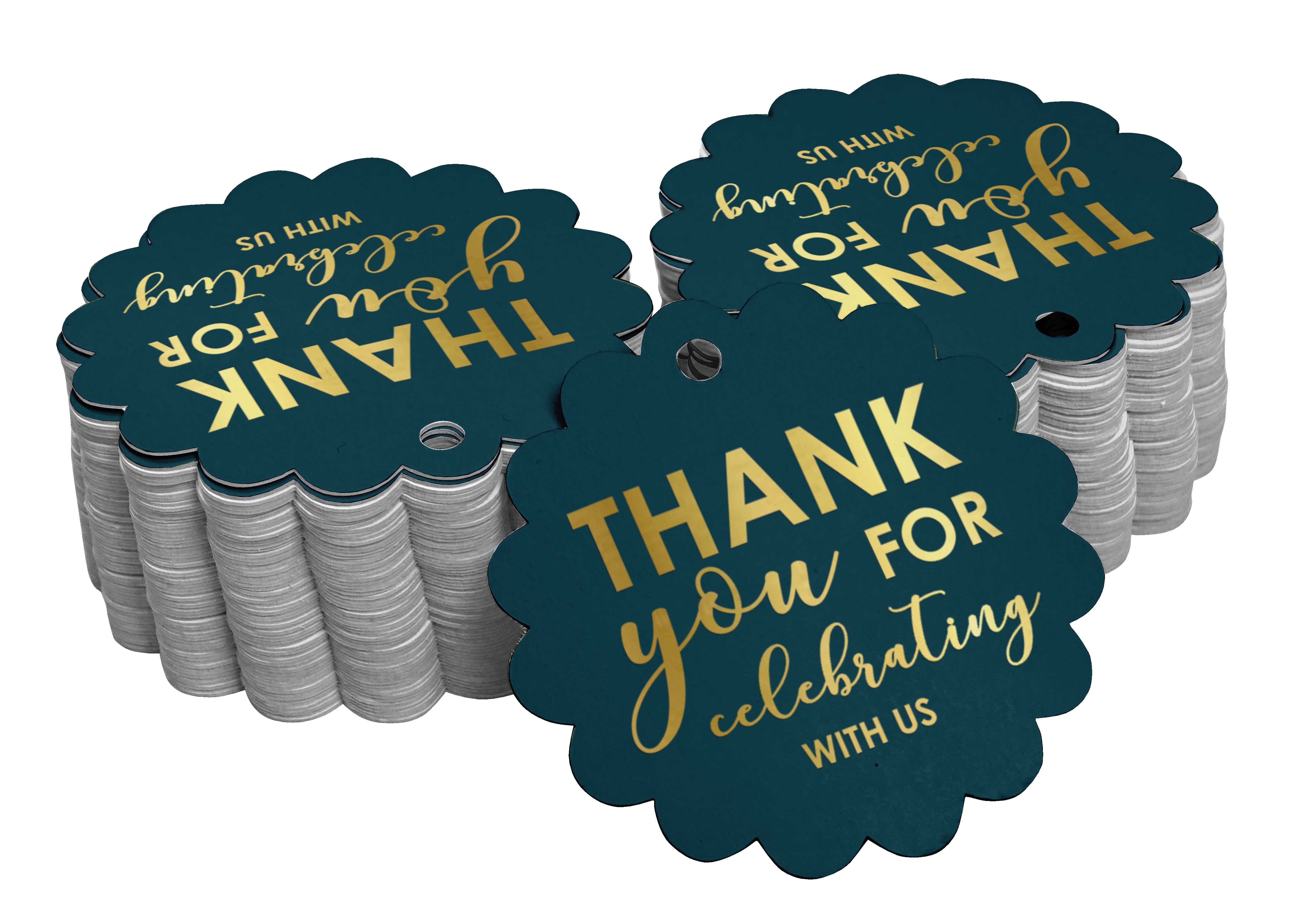 

Inkdotpot Дякуємо, що святкували з нами весільний вечір, день народження дитини, вихід на пенсію, весілля, день народження. 50 Gold Foil Tags синій