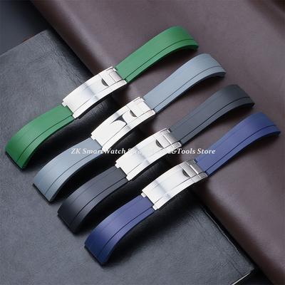 Rubber Watch Strap for Rolex Yacht Daytona Submarine Black Green Water Ghost  Stainless Steel Folding Buckle Wristband Belt 20mm