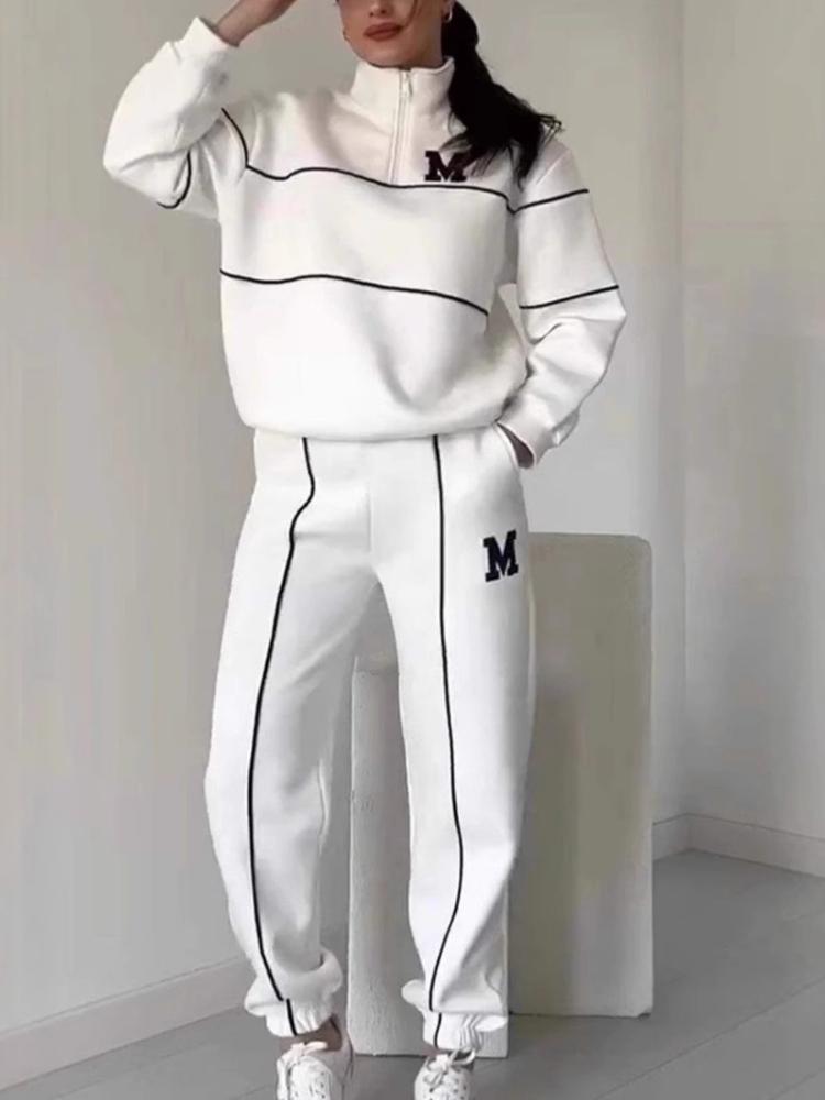 

Hoodie letter long sleeved long pants casual sports suit S білий